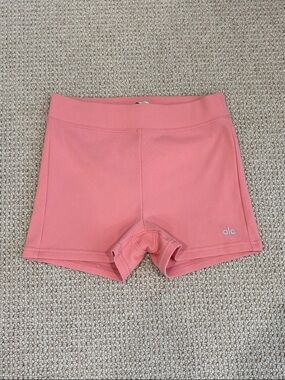 ALO Yoga Ribbed Coral-Orange Bike Shorts